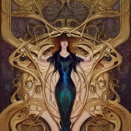 Image similar to an art nouveau painting in the style of donato giancola, and in the style of charlie bowater, and in the style of lulu chen. symmetry, smooth, sharp focus, semi - realism, intricate detail.