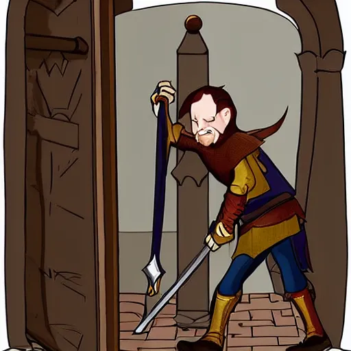 Prompt: kick open the door, middle ages, fantasy