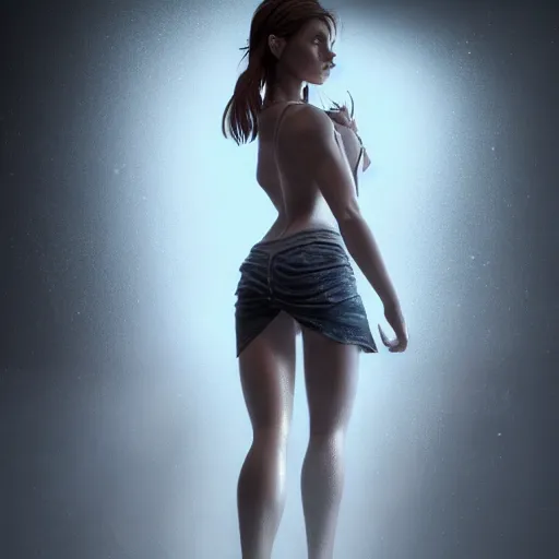 Image similar to full body pose, hyperrealistic photograph of stunning woman, dim volumetric lighting, 8 k, octane beautifully detailed render, extremely hyper detailed, intricate, epic composition, cinematic lighting, masterpiece, trending on artstation, very very detailed, stunning, hdr, smooth, sharp focus, high resolution, award, winning photo, dslr, 5 0 mm