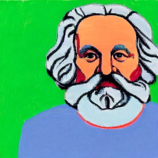 Prompt: portrait of karl marx by david hockney