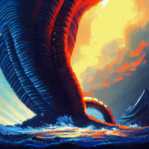 Image similar to a painting of a large coiled leviathan, by alena aenami and greg rutkowski