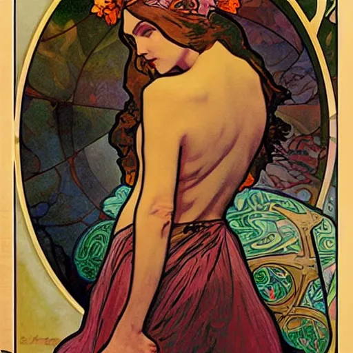 Prompt: doomscrolling. poster art by alfons mucha