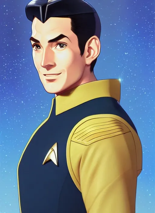 Prompt: cute star trek officer federico macheda, natural lighting, path traced, highly detailed, high quality, digital painting, by don bluth and ross tran and studio ghibli and alphonse mucha, artgerm