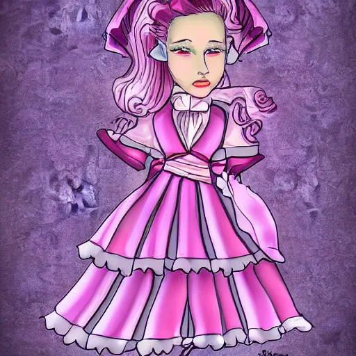 Image similar to the vampire princes in a cute pink frilly dress. digital art