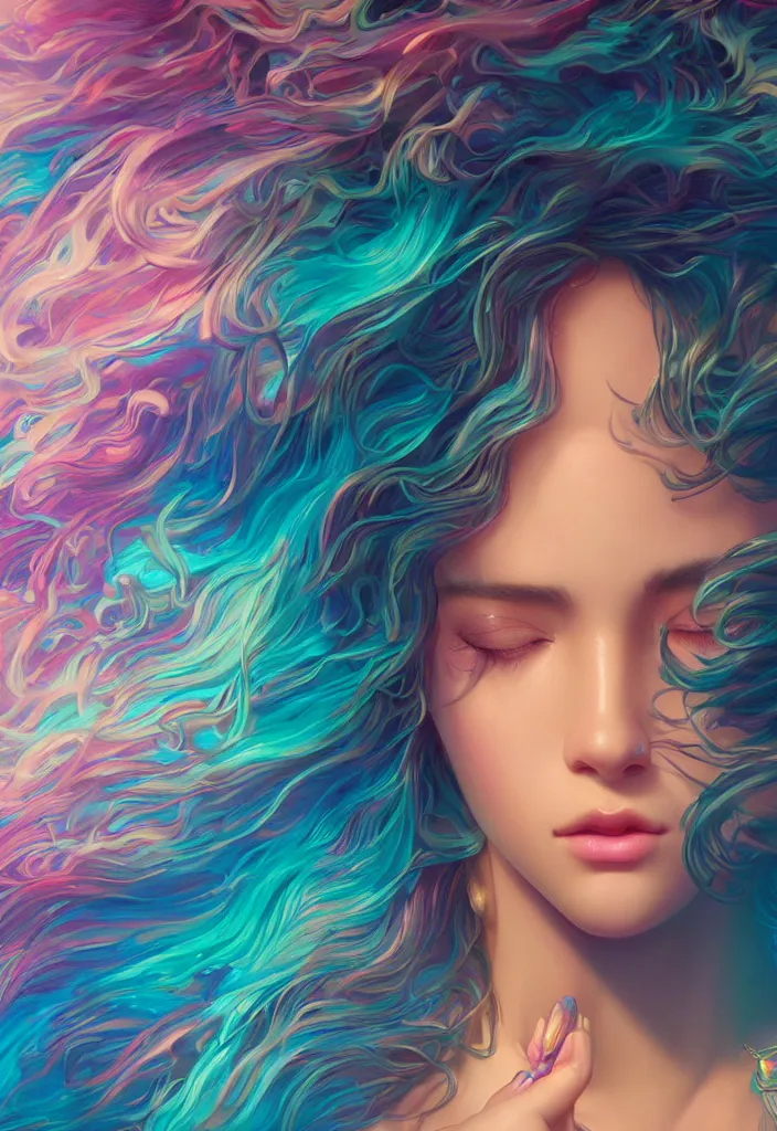 Image similar to beautiful, young woman, detailed gorgeous face, vaporwave aesthetic, synthwave, water waves, colorful, psychedelic, artstation, concept art, smooth, extremely sharp detail, finely tuned detail, ultra high definition, 8 k, unreal engine 5, ultra sharp focus, illustration, art by artgerm and greg rutkowski and alphonse mucha