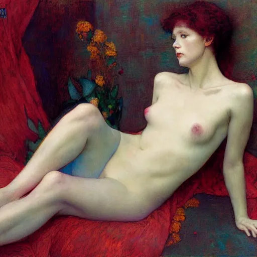 Prompt: paint me like one of your french girls, by Edgar Maxence and Ross Tran and Michael Whelan and Gustav Klimpt