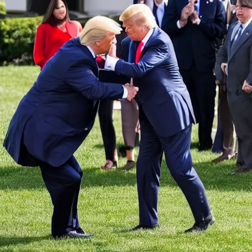 Prompt: trump puts biden in a headlock on the white house lawn