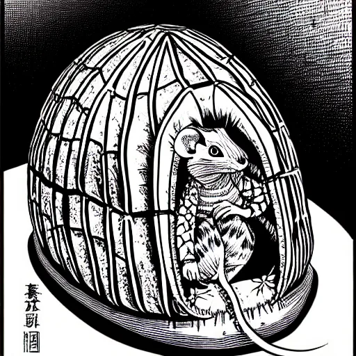 Image similar to mouse in an empty tortoise shell, horror, intricate details, highly detailed. art by junji ito