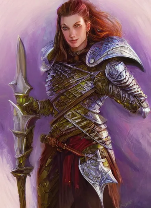 Image similar to female knight, ultra detailed fantasy, dndbeyond, bright, colourful, realistic, dnd character portrait, full body, pathfinder, pinterest, art by ralph horsley, dnd, rpg, lotr game design fanart by concept art, behance hd, artstation, deviantart, hdr render in unreal engine 5