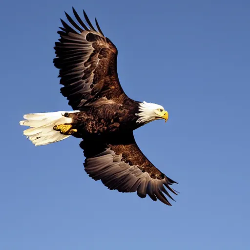 Prompt: photo of a giant bald eagle with mountain