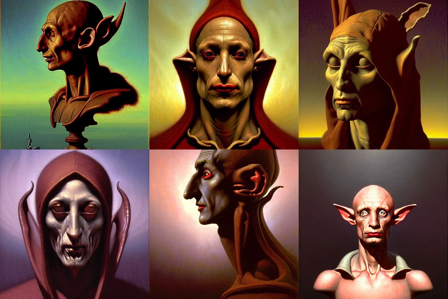 Prompt: cinematic bust portrait of a handsome degen trader gothic elf gothic demon, head and bust only, by Tim Hildebrandt, by Leonardo DaVinci, by Wayne Barlowe, by Bruce Pennington, by Zdzisław Beksiński, by Paul Lehr, oil on canvas, masterpiece, trending on artstation, featured on pixiv, cinematic composition, astrophotography, dramatic pose, beautiful lighting, sharp, details, details, details, hyper-detailed, no frames, HD, HDR, 4K, 8K