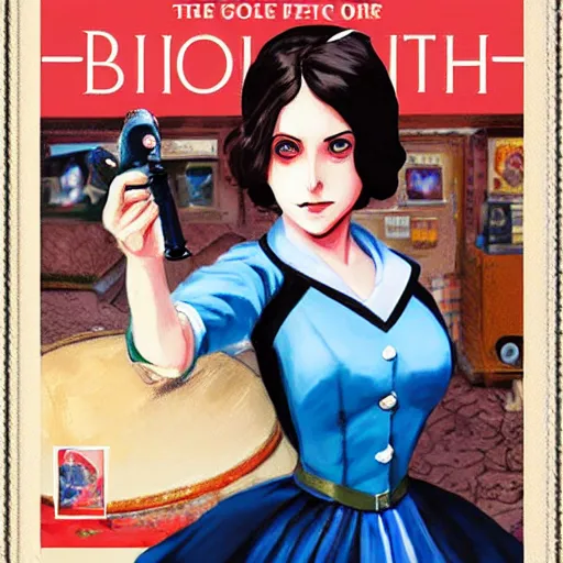 Image similar to Oil painting of Elizabeth from Bioshock Infinite on the cover of a manga magazine.