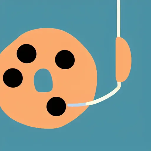 Image similar to a minimal logo of a bagel wearing headphones and talking to a microphone at a podcast, digital art, flat colors