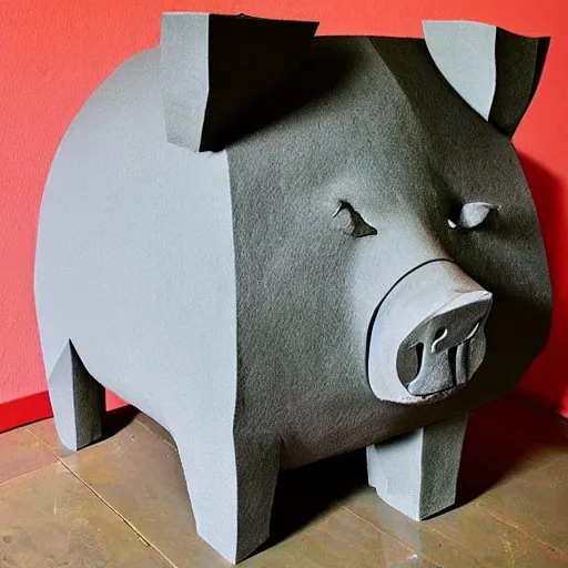 Image similar to “monolithic pig sculpture, mixed materials”