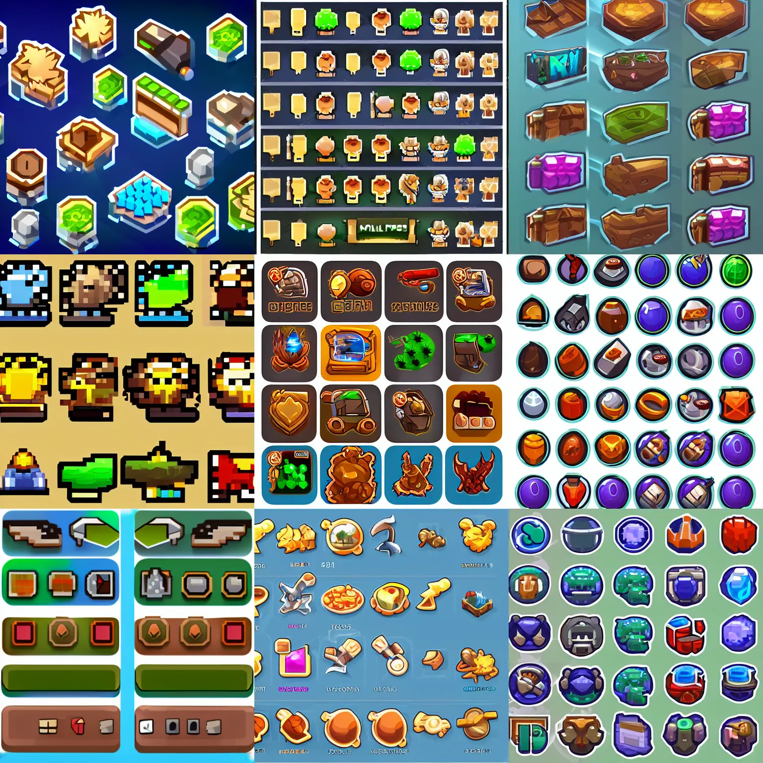 Prompt: mobile game UI icon sprite sheet