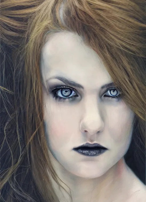 Prompt: hyper realistic, portrait, close - up, moon, dark witch, painting by ansell, mary jane, smooth, sharp focus