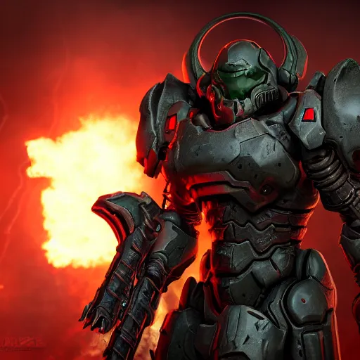 Image similar to doom slayer from doom eternal, photography