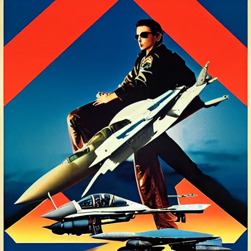 Image similar to a Bauhaus collage movie poster for Top Gun. F-14 jets