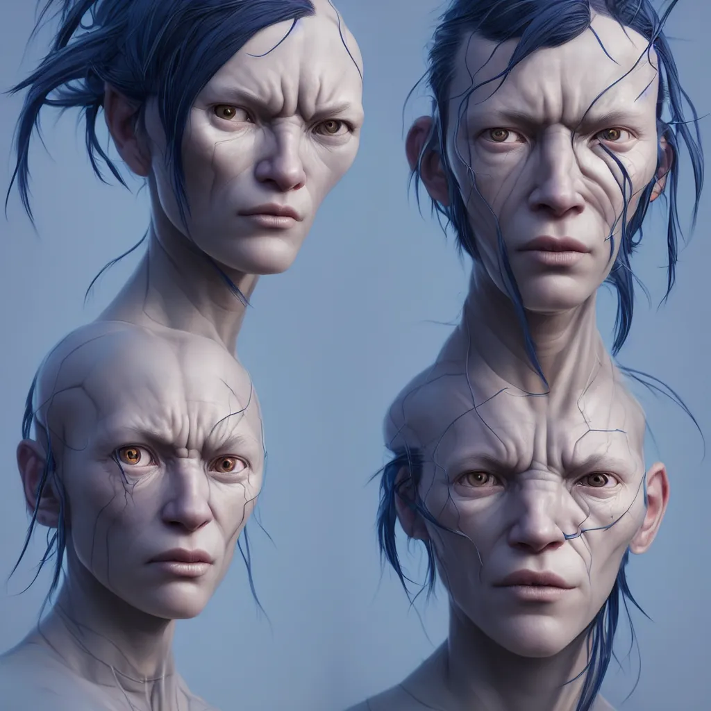 Prompt: 2 0 7 7 prototype face avatar portrait with ribbed face by rutkowsky and charles vess and james jean and erik jones and rhads, inspired by ghost in the shell, 3 d octane render, beautiful fine face features, intricate high details, sharp, ultradetailed, artistic photography