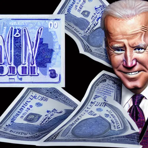 Image similar to joe biden as pennywise printing dollars, photo portrait, hyper realism, symmetry, awesome exposition, cnn news broadcast screen capture, very detailed, highly accurate, professional lighting diffracted lightrays, 8 k, sense of awe