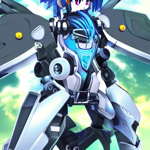 Image similar to a digital anime waifu demon operating a mech suit