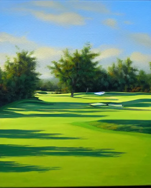 Image similar to oil painting of golf course, oil painting,