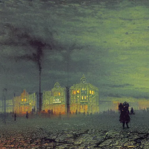 Prompt: a painting of nuclear apocalypse, by John Atkinson Grimshaw
