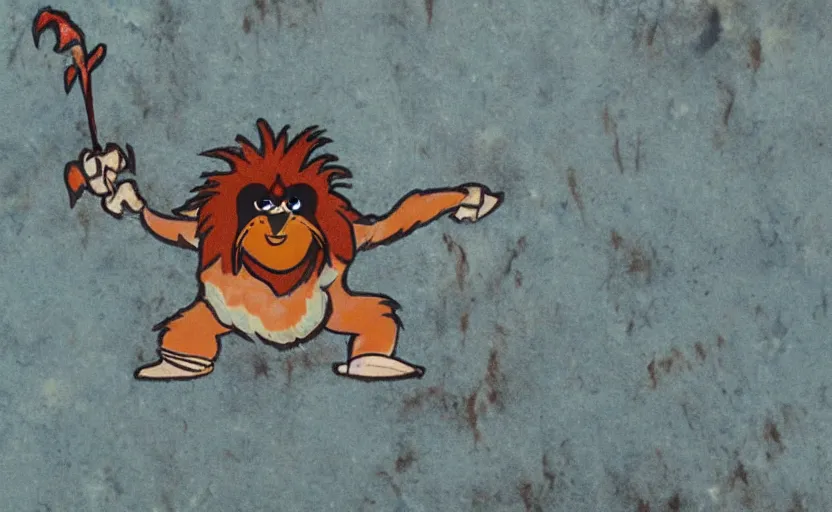 Prompt: cave painting of gritty the mascot, imax