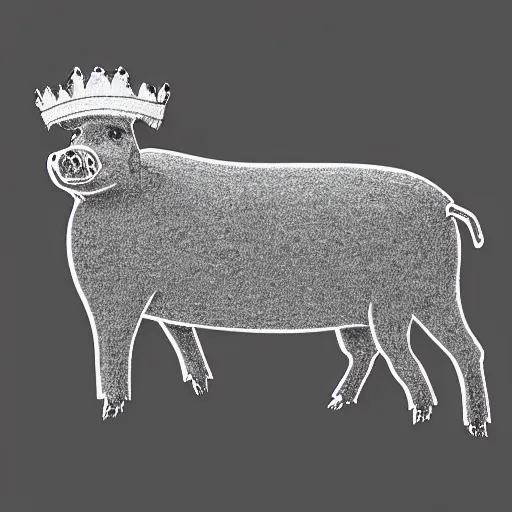 Prompt: anaglyph 3d line landscape drawing of a pig wearing a crown in black and white, 35mm