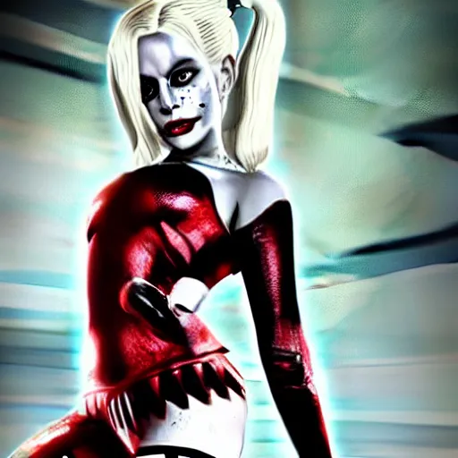 Prompt: an awe inspiring photorealistic movie poster featuring Lady Gaga as Harley Quinn hdr