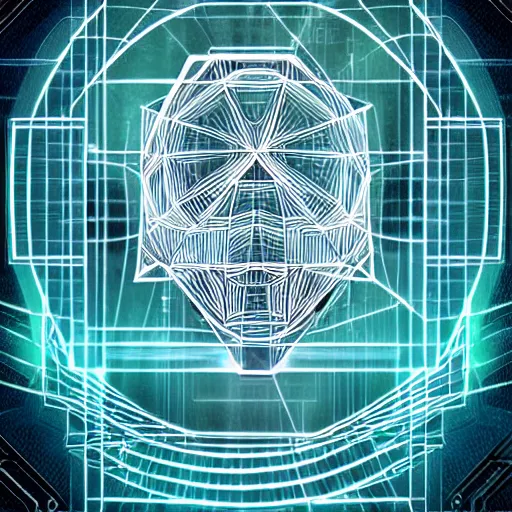 Image similar to geometry drawings with glitch effect medium shot of mysterious object digital illustration android netrunner by tim doyle