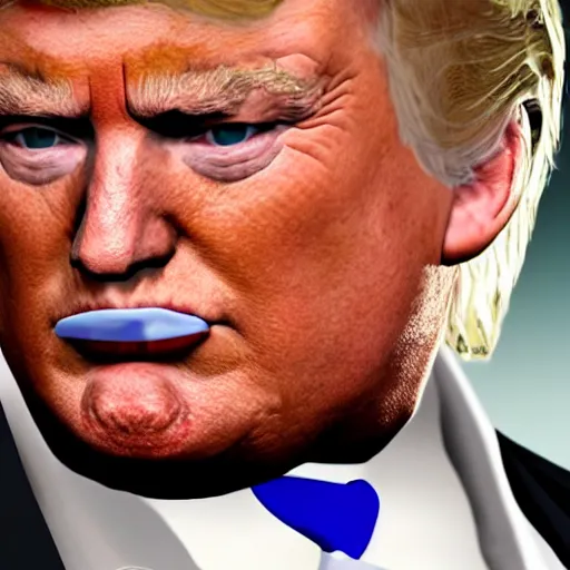 Image similar to gta v closeup Donald Trump holding cigar in his teeth, wearing badly stained white singlet