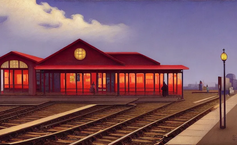 Prompt: Train station, Edward Hopper and James Gilleard, Zdzislaw Beksinski, Mark Ryden, Wolfgang Lettl highly detailed