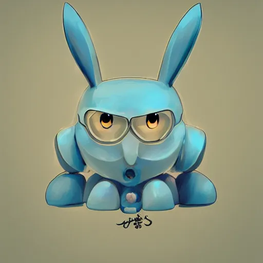 Prompt: artstation, by hayao myazaki, concept art, digital art, light blue, 2 - dimensional, 2 d, a rabbit robot