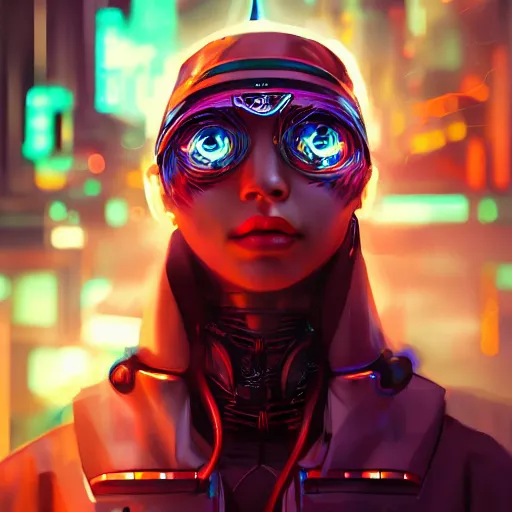 Image similar to a portrait of a cyberpunk robot geisha sorceress, warcore, sharp focus, detailed, artstation, concept art, 3 d + digital art, wlop style, biopunk, neon colors, futuristic, neon noire, storytelling