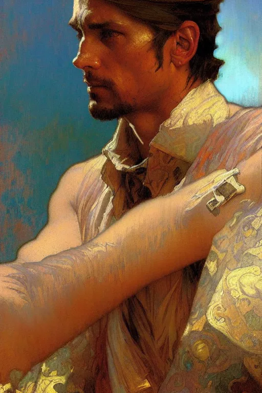 Image similar to attractive man, renaissance, cool colors, painting by gaston bussiere, craig mullins, greg rutkowski, alphonse mucha