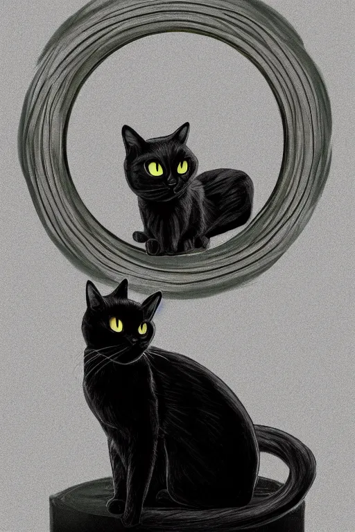 Prompt: black cat sitting next to an energy ringed portal, digital illustration, artstation, artstation hq, hd