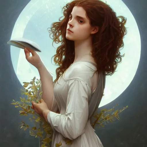 Prompt: hermione, intricate, elegant, highly detailed, digital painting, artstation, concept art, smooth, sharp focus, illustration, art by artgerm and greg rutkowski and alphonse mucha and william - adolphe bouguereau