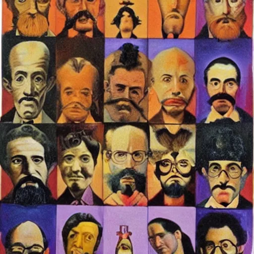 Image similar to a conference of psychedelic men & women scientists / professors / researchers in the style of salvador dali