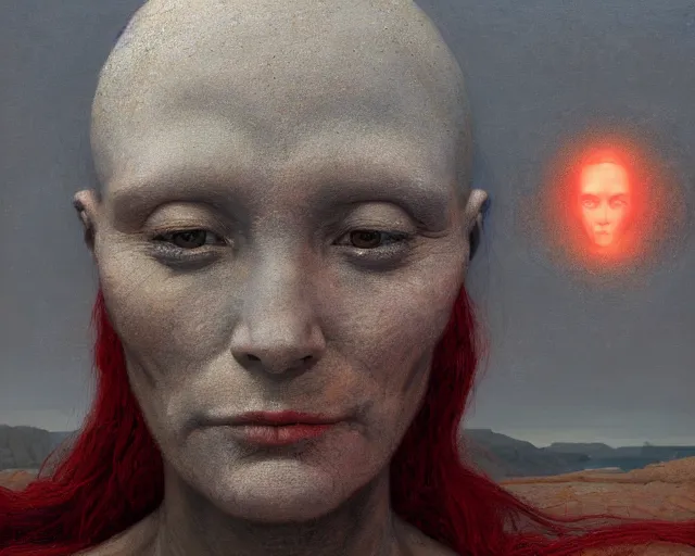 Image similar to face portrait, rocky shore, alien woman, glowing red, by edgar maxence and ross tran, zdzisław beksinski, and michael whelan, distant, gustav dore, h. r. giger, 8 k, octane render