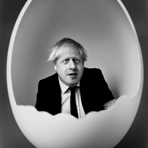 Image similar to boris johnson inside an egg, 3 5 mm photography