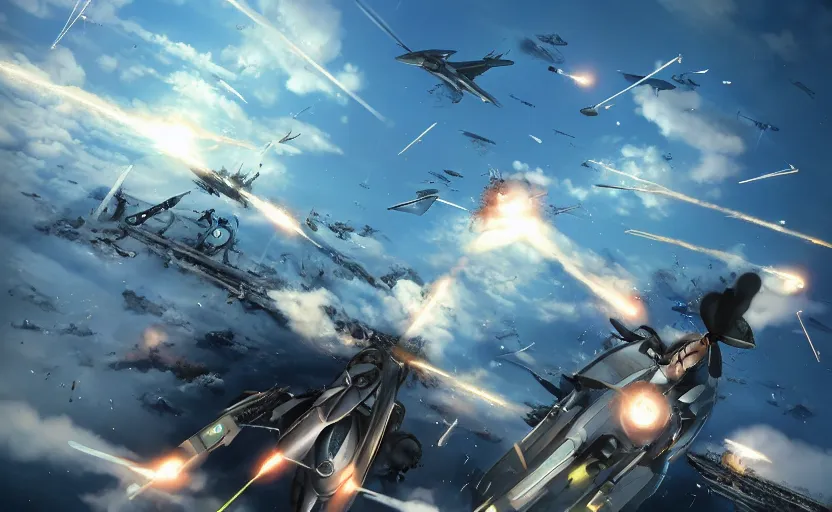 Image similar to Battle of Midway by Makoto Shinkai, cyborgs, futuristic, steampunk, Magic