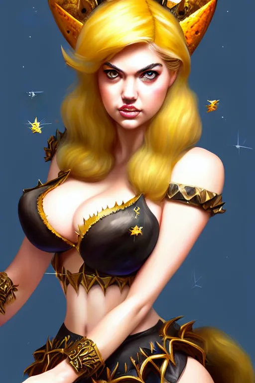 Prompt: kate upton as bowsette, fantasy, intricate, highly detailed, digital painting, artstation, concept art, smooth, sharp focus, illustration, art by artgerm & JeeHyung lee & WLOP