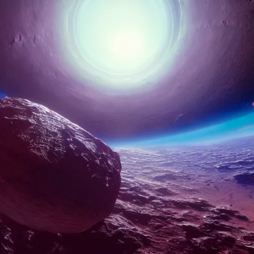 Prompt: a beautiful painting of a giant asteroid, by john harris, mark rothko, rendered in unreal engine, trending on artstation, epic scale fisheye view, deviantart, cyberpunk, 4 k