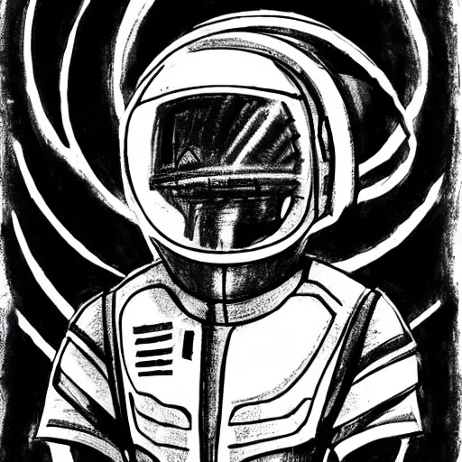 Image similar to a sci-fi pilot ink drawing, in the style of Roman sustov.