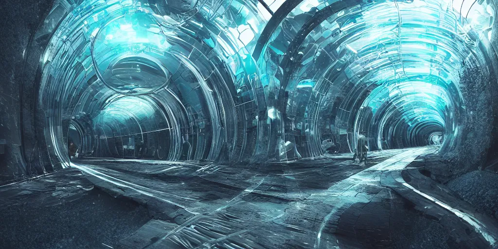 Image similar to transparent subsea tunnel, science fiction, beautiful, cinematic lighting, intricate details, octane rendering, trending on artstation, featured on behance.