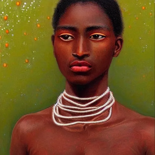 Image similar to “sango God of thunder plaited hair beads cowry Nigerian lightning facial details proportionate dark skinned symmetrical digital art oil painting Edward hooper”