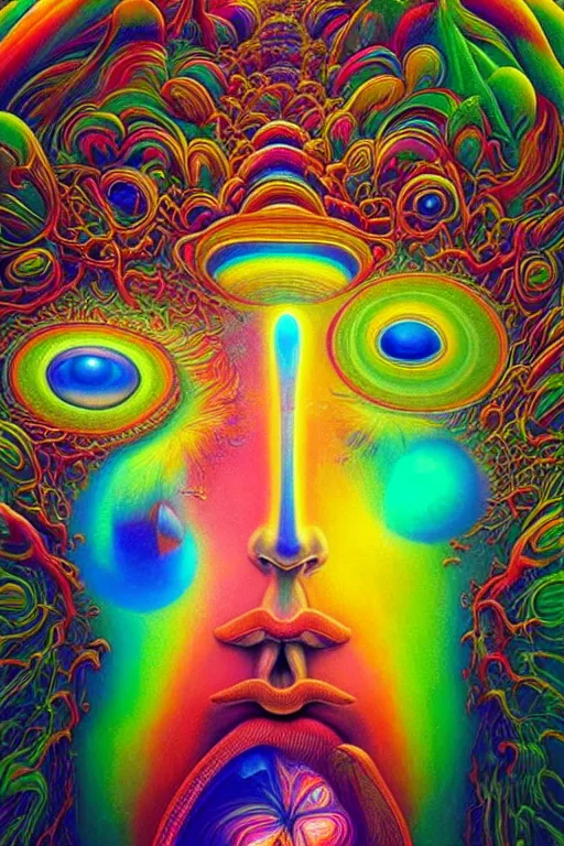 Image similar to hyperrealistic abstract close-up Renaissance psychedelic!! celestial happy! pure creature!! peaceful! kind spirit of nature! beautiful fractal!! eyes! highly detailed concept art eric zener elson peter cinematic hard rainbow lighting high angle hd 8k sharp shallow depth of field endless, inspired by Zdzisław Beksiński Salvador Dali