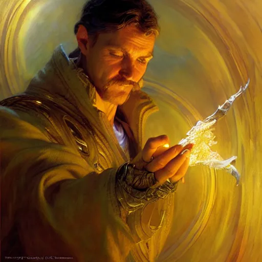 Prompt: stunning male wizard casting his anti - gravity spell, highly detailed painting by gaston bussiere, craig mullins, j. c. leyendecker, 8 k