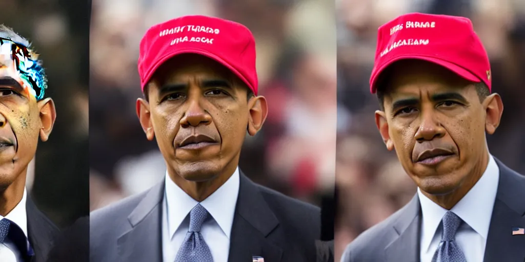 Image similar to obama, trump hat